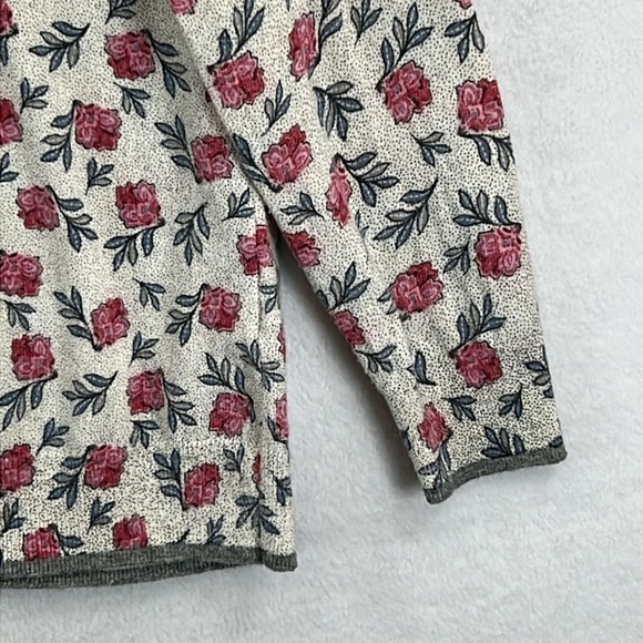 LOFT Women’s Sweater Sz L Crewneck Long Sleeve Cream/Gray/Pink Floral Lightwt - Picture 10 of 12